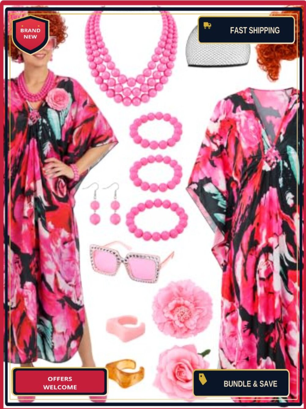 13-Piece Landlady Costume Set Caftan Wig Halloween Cosplay